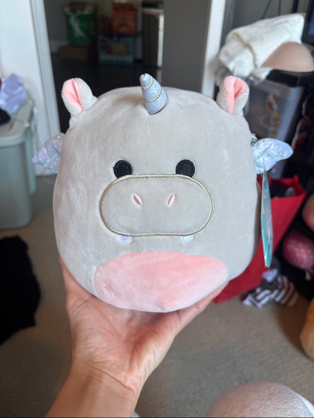 Gray and Pink Unicorn Plush Squishmallow Style